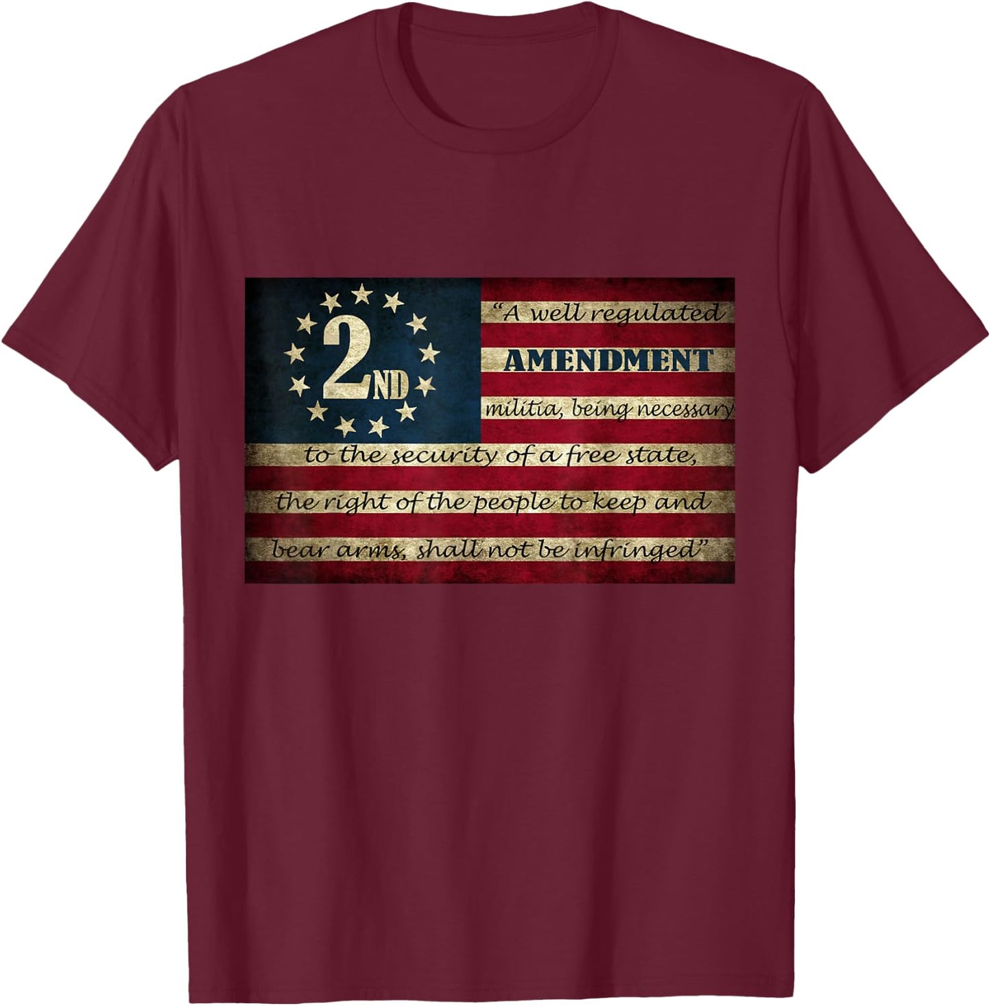 Second Amendment Vintage Flag Well Regulated Militia T-Shirt - T-Shirt | Maroon