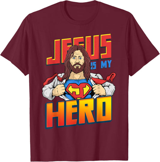 Jesus Is My Superhero Shirt Religious Christian Catholic T-Shirt - T-Shirt | Maroon