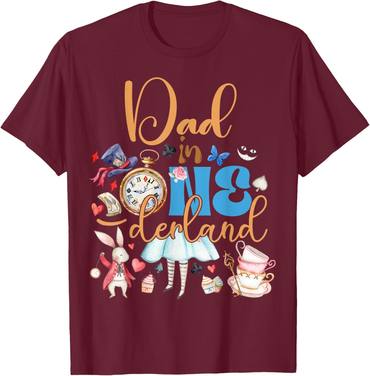 Alice Dad in ONEderland Birthday Family T-Shirt - T-Shirt | Maroon