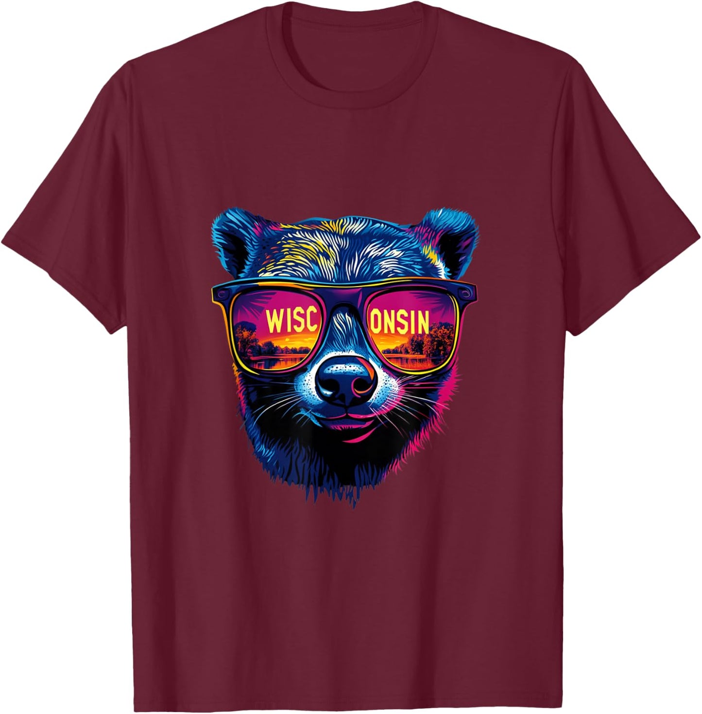 Wisconsin Vibes, Sunglass Wearing Badger T-Shirt - T-Shirt | Maroon