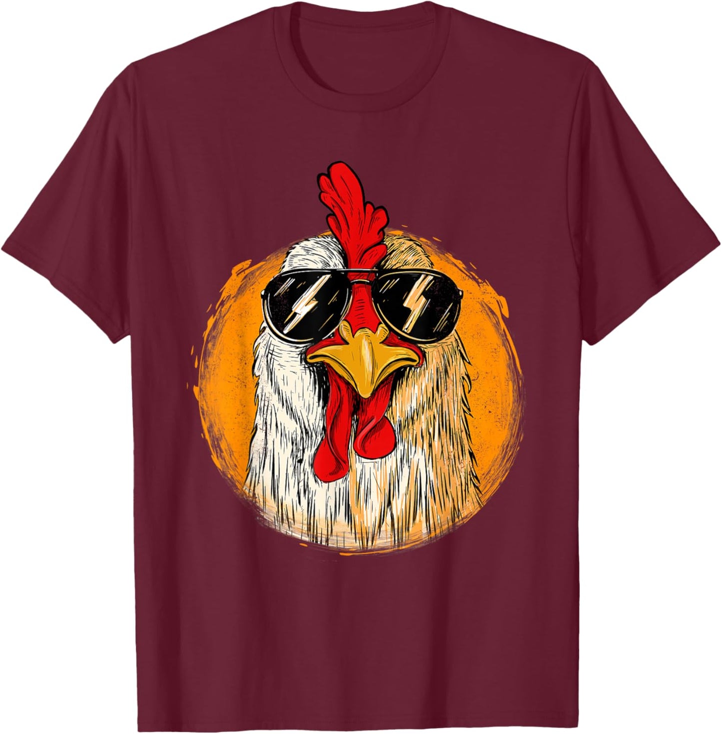 Hipster Chicken With Sunglasses - Retro Vintage Farm Rancher T-Shirt - T-Shirt | Maroon