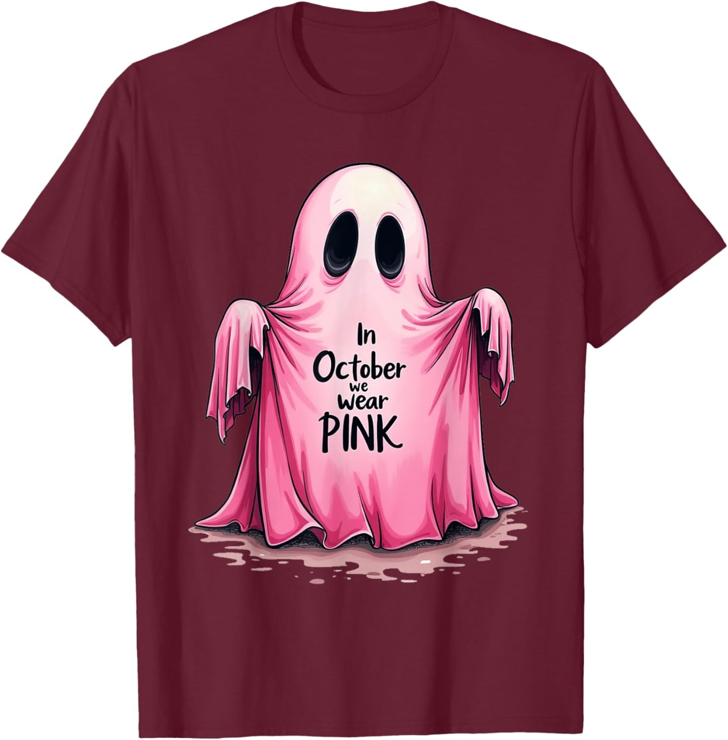 Pink Ghost Solidarity Fight Breast Cancer Halloween T-Shirt - T-Shirt | Maroon