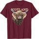 Scottish Highland Cow With Scotland Slogan T-Shirt - T-Shirt | Maroon