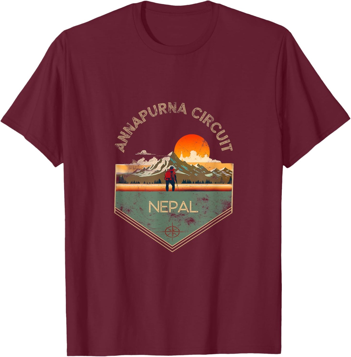 Annapurna Circuit Retro Vintage Hiking Apparel - Souvenir T-Shirt - T-Shirt | Maroon