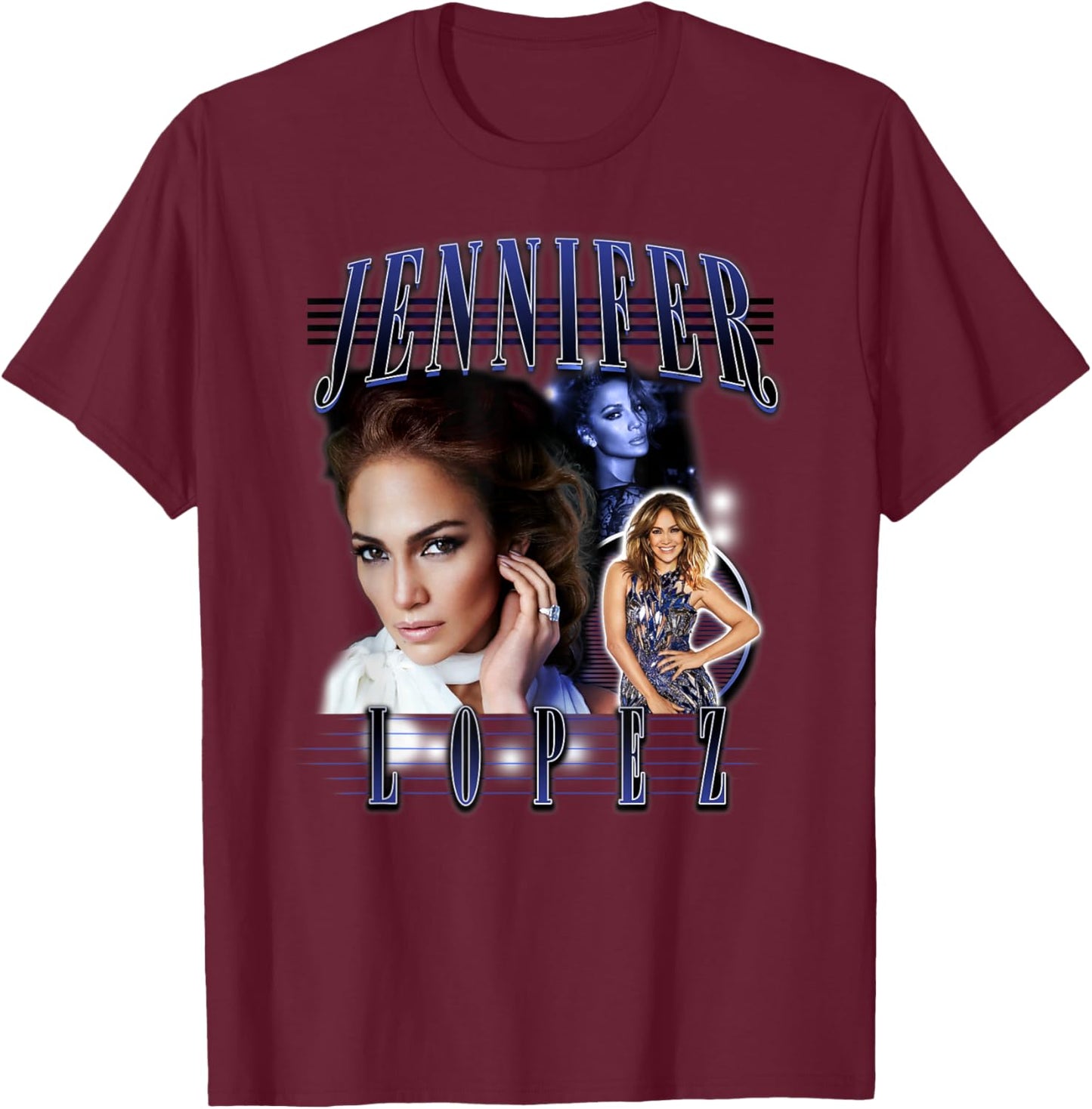 Jennifer Lopez Three Pose Collage T-Shirt - T-Shirt | Maroon