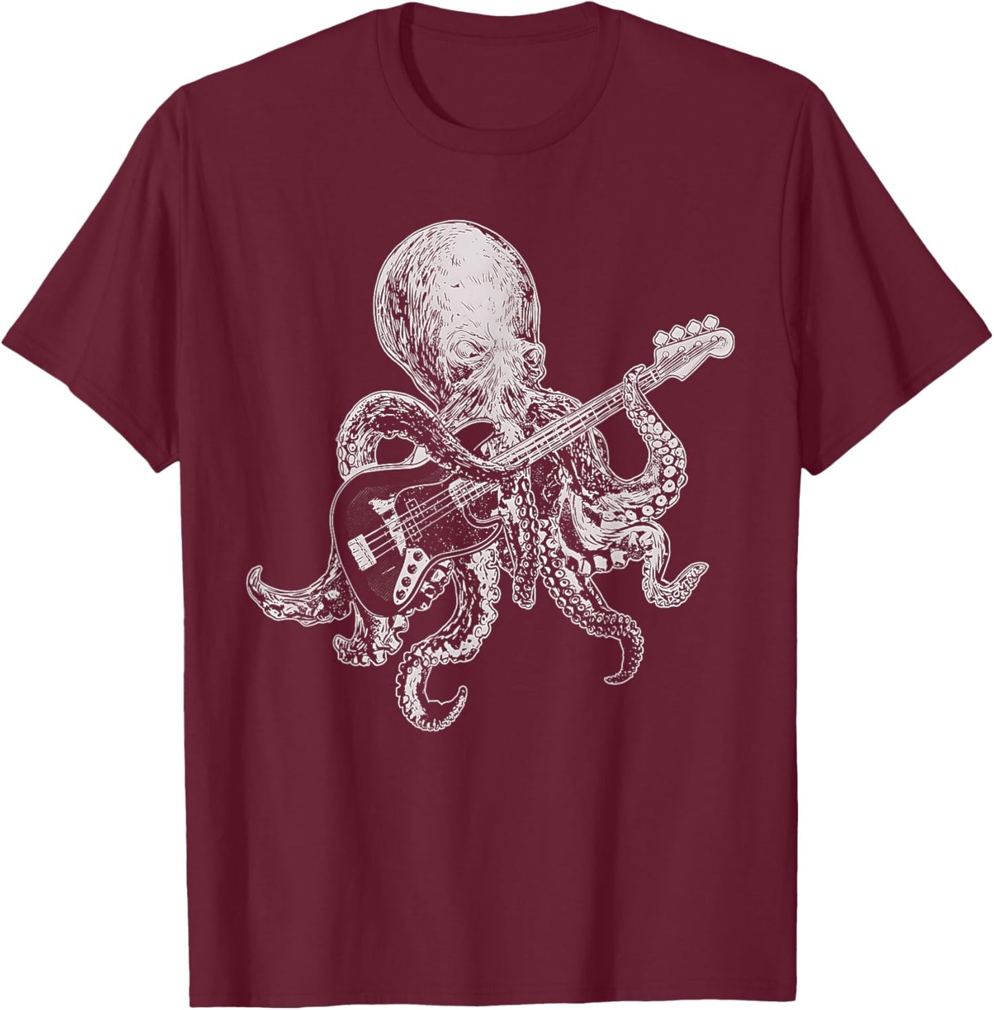 Octopus Playing Bass Guitar Shirt Dad Octopus Lover T-Shirt - T-Shirt | Maroon