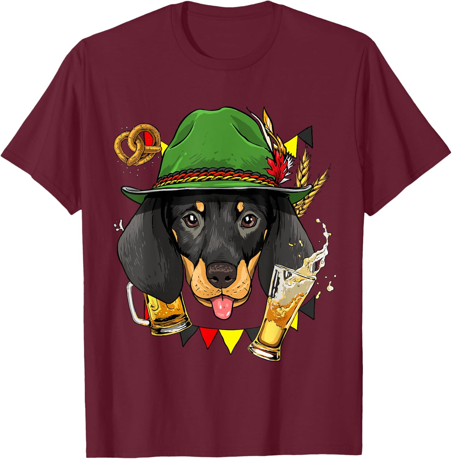 Oktoberfest Dachshund Germany Beer Fest Sausage Weiner Dog T-Shirt - T-Shirt | Maroon