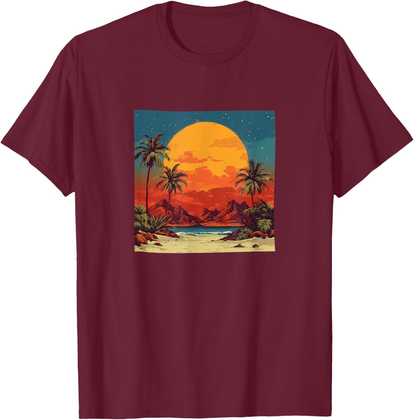Desert Oasis Vintage Landscape Graphic T-Shirt - T-Shirt | Maroon