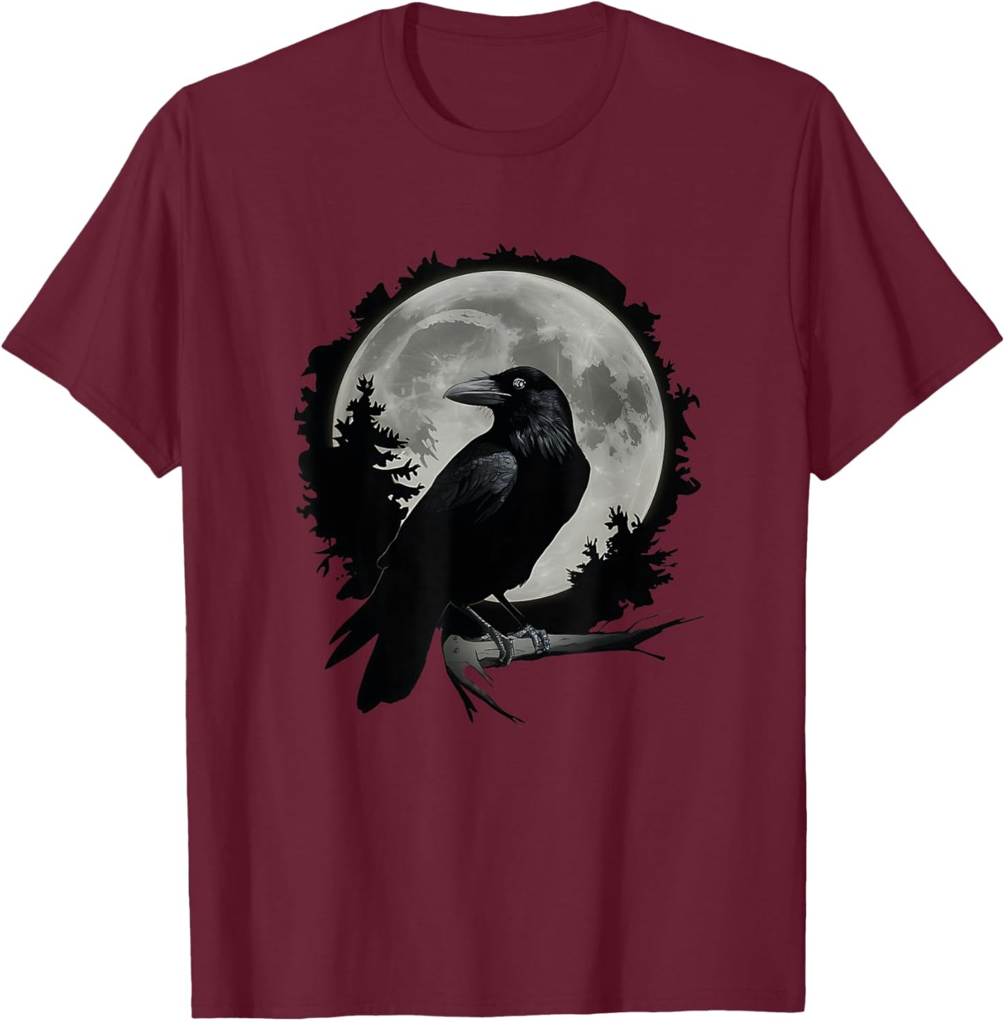 Full Moon Raven Women Men Kid Black art Black Bird Crow Moon T-Shirt - T-Shirt | Maroon