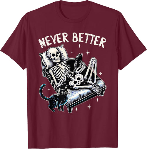 Funny Halloween Outfit Never Better Skeleton Cat Skull