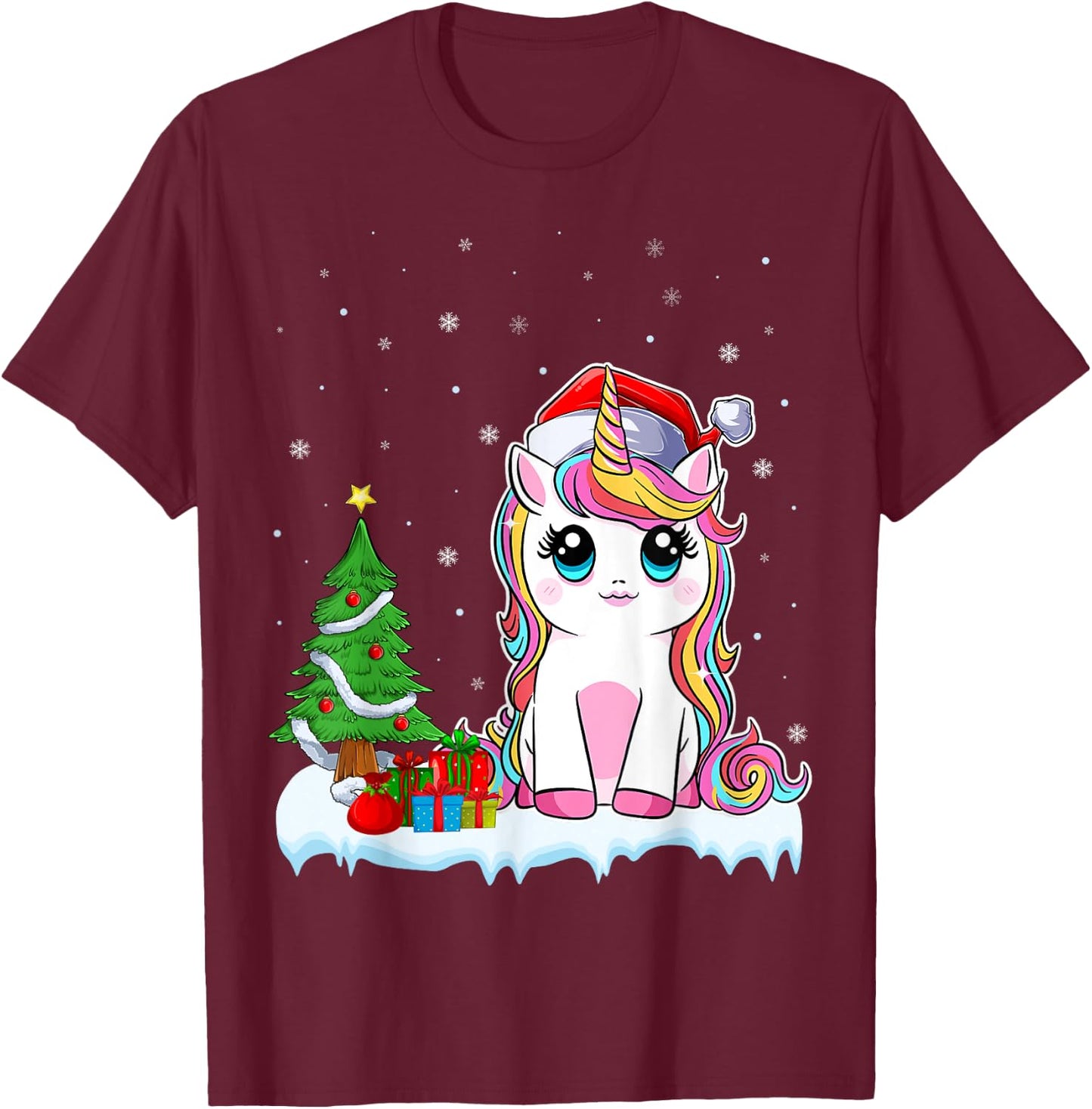 Unicorn Christmas For Girls Kids Santa Unicorn Xmas Tree T-Shirt - T-Shirt | Maroon