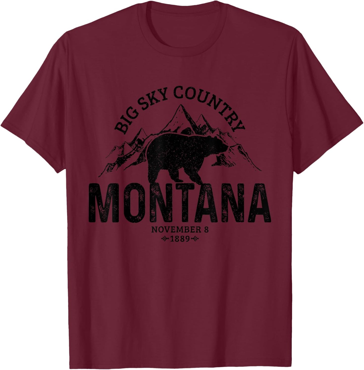 Montana USA Vintage Grizzly Bear America Souvenir T-Shirt - T-Shirt | Maroon