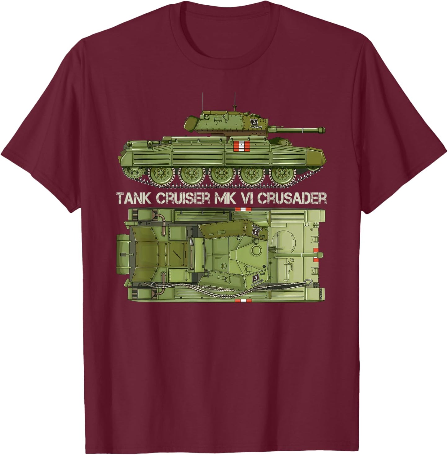 Tank Cruiser Mk VI Crusader British WW2 Diagram T-Shirt - T-Shirt | Maroon