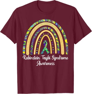 Rubinstein Taybi Syndrome Awareness RTS Rainbow & Ribbon T-Shirt - T-Shirt | Maroon
