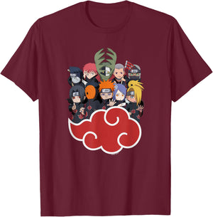 Naruto Shippuden Akasuki Group SD T-Shirt - T-Shirt | Maroon