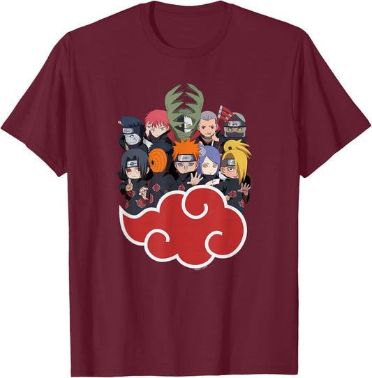 Naruto Shippuden Akasuki Group SD T-Shirt - T-Shirt | Maroon
