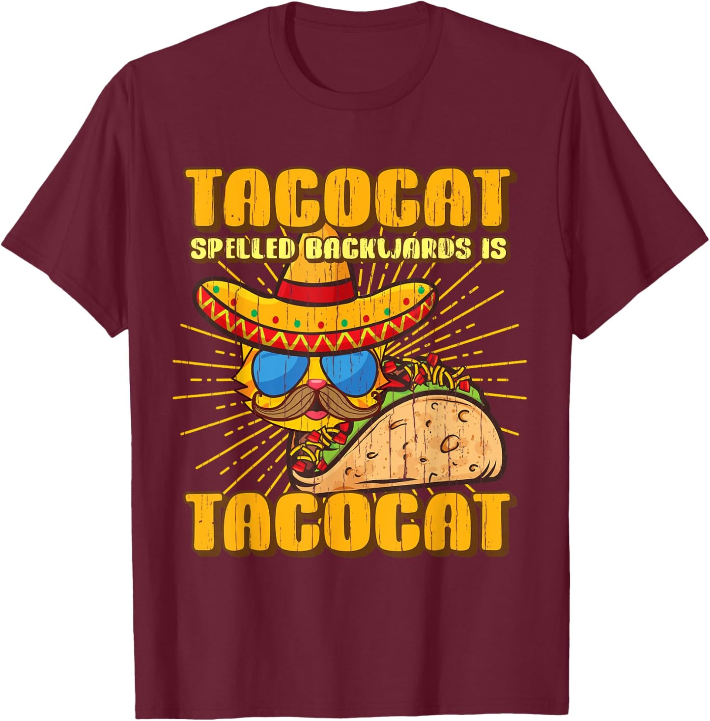 Tacocat Spelled Backwards Gift Cats and Taco Lover T-Shirt - T-Shirt | Maroon