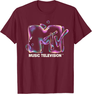 Mademark x MTV - MTV Logo Soap Bubbles Rainbow Detergent Liquid Bubble MTV T-Shirt - T-Shirt | Maroon