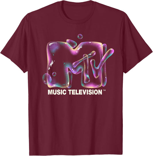 Mademark x MTV - MTV Logo Soap Bubbles Rainbow Detergent Liquid Bubble MTV T-Shirt - T-Shirt | Maroon