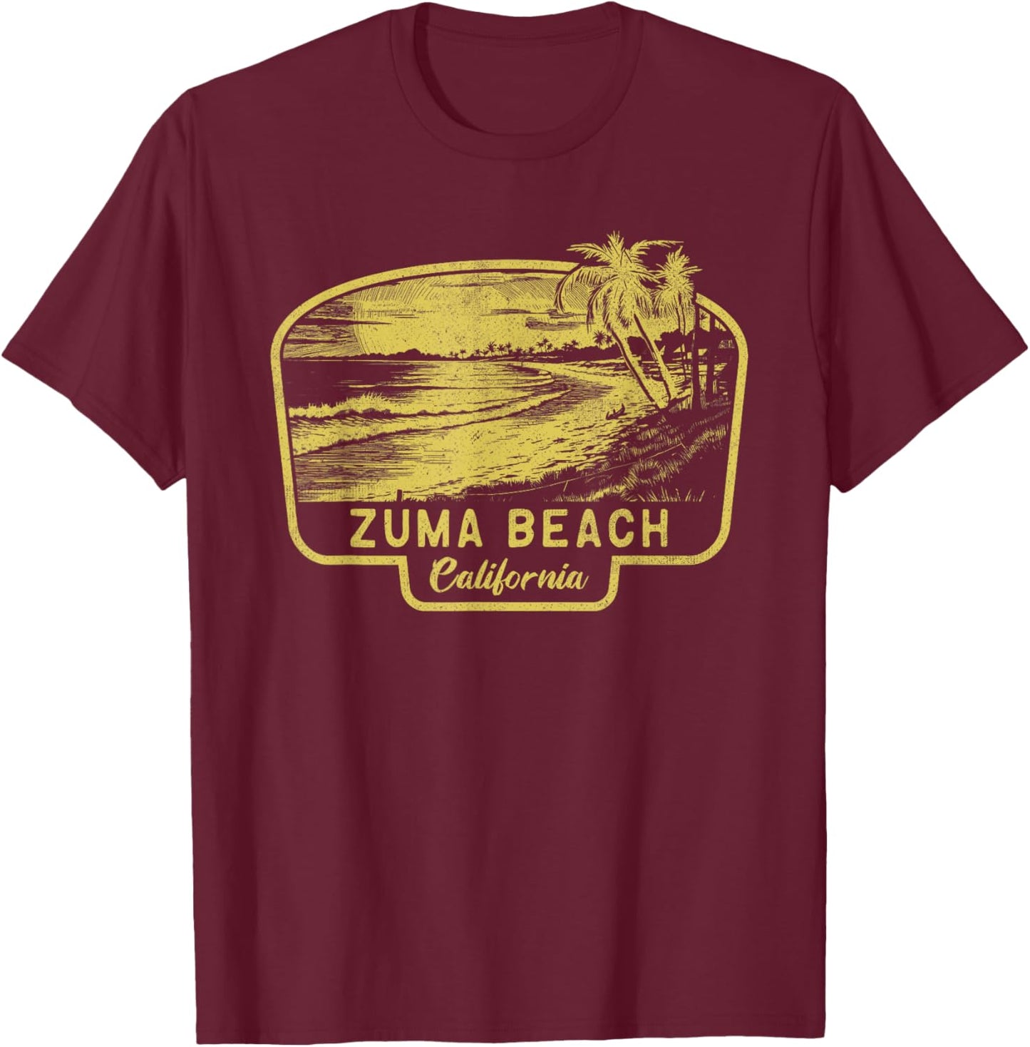 Zuma Beach California Beach Surf Vintage Blue Women T-Shirt - T-Shirt | Maroon