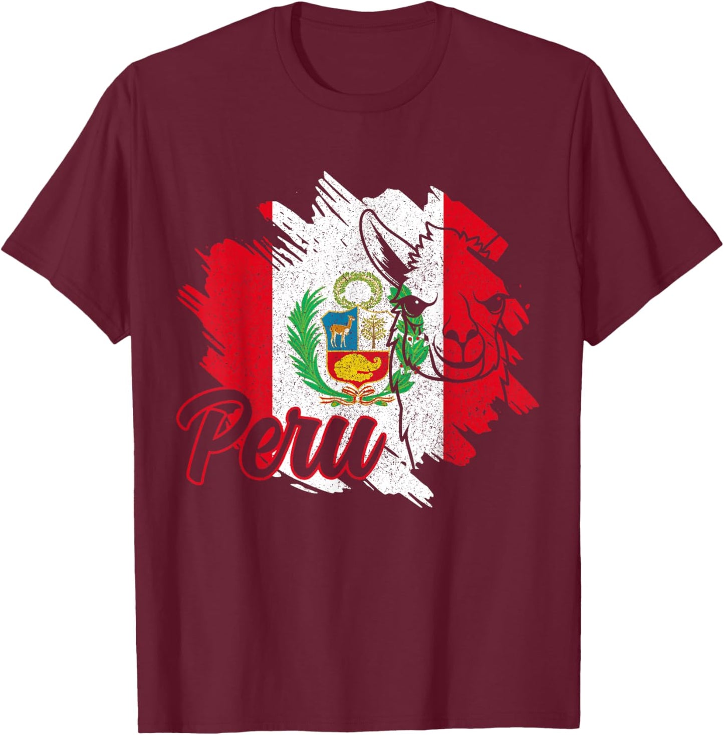 Peru Llama Alpaca Peruvian Flag Pride Vintage Souvenir T-Shirt - T-Shirt | Maroon