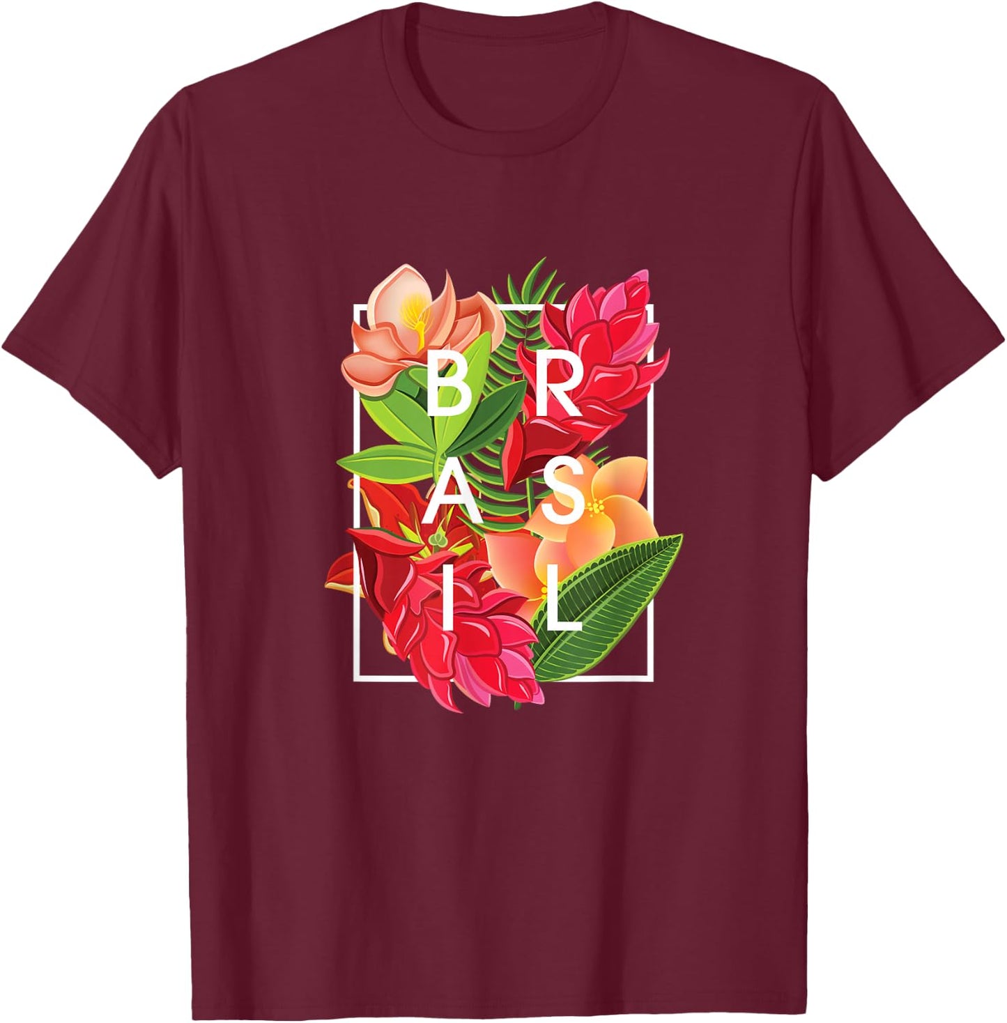 Flowers of Brazil Word Art - Brazilian Pride T-Shirt - T-Shirt | Maroon