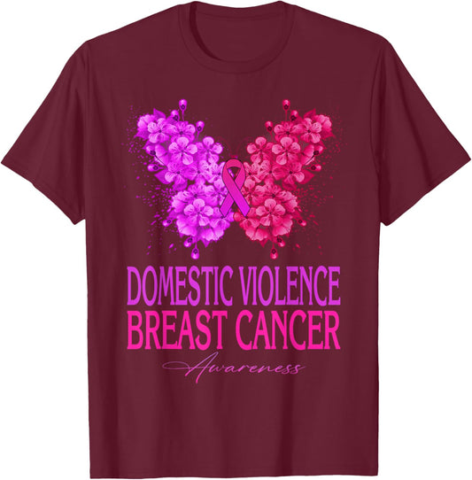 Domestic Violence And Breast Cancer Awareness Month T-Shirt - T-Shirt | Maroon