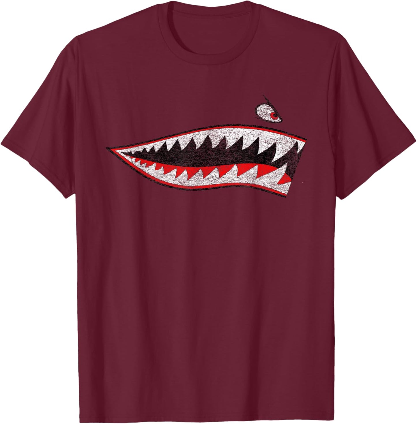 Shark Teeth Nose Art Warhawk P-40 A-10 Warthog War Plane T-Shirt - T-Shirt | Maroon