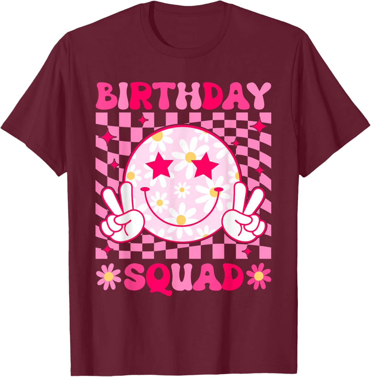 Birthday Squad Matching Birthday Family Group Bday Flower T-Shirt - T-Shirt | Maroon