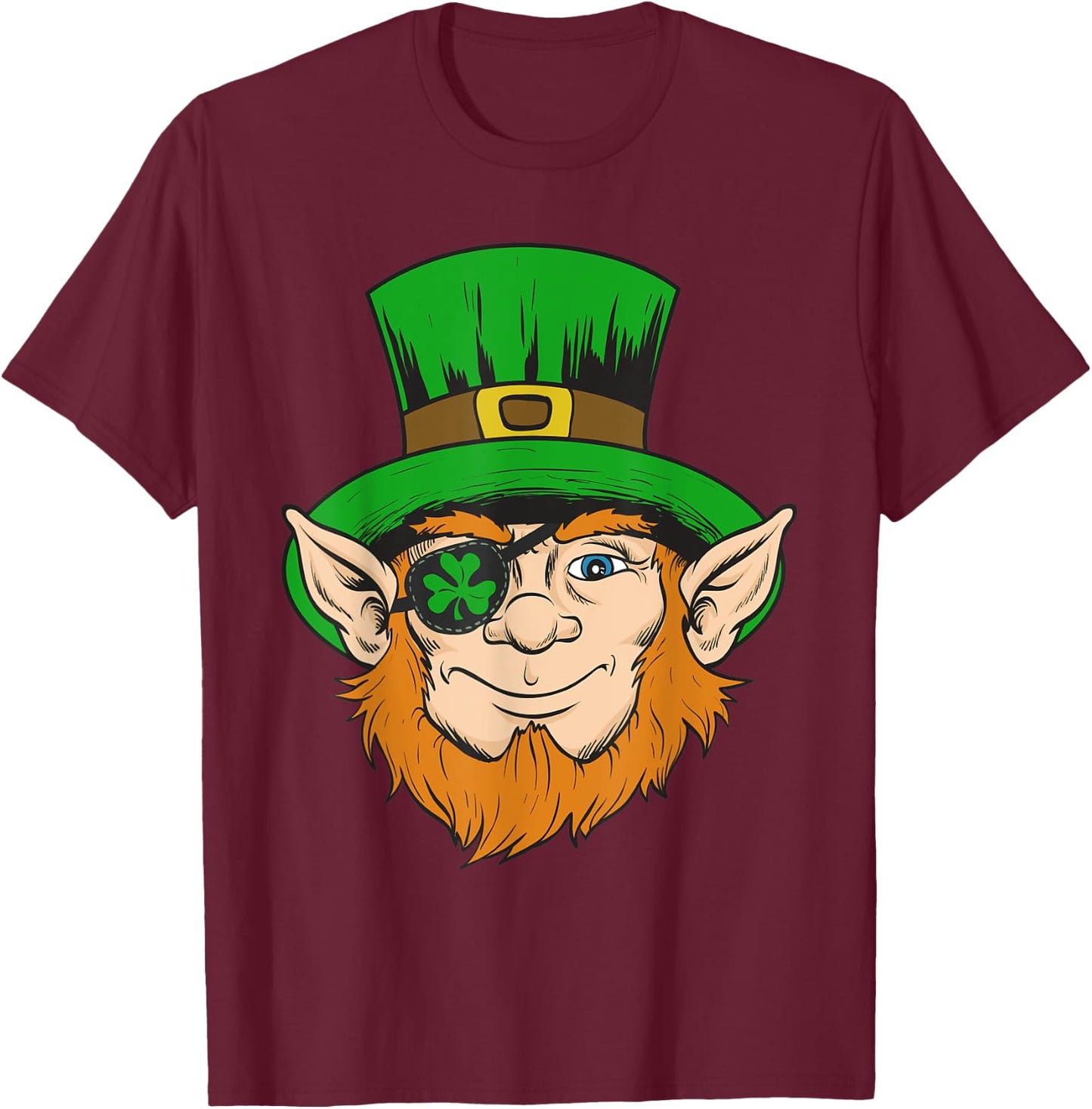 Pirate Eye Patch Shirt Clover Eyepatch Leprechaun St. Paddys T-Shirt - T-Shirt | Maroon