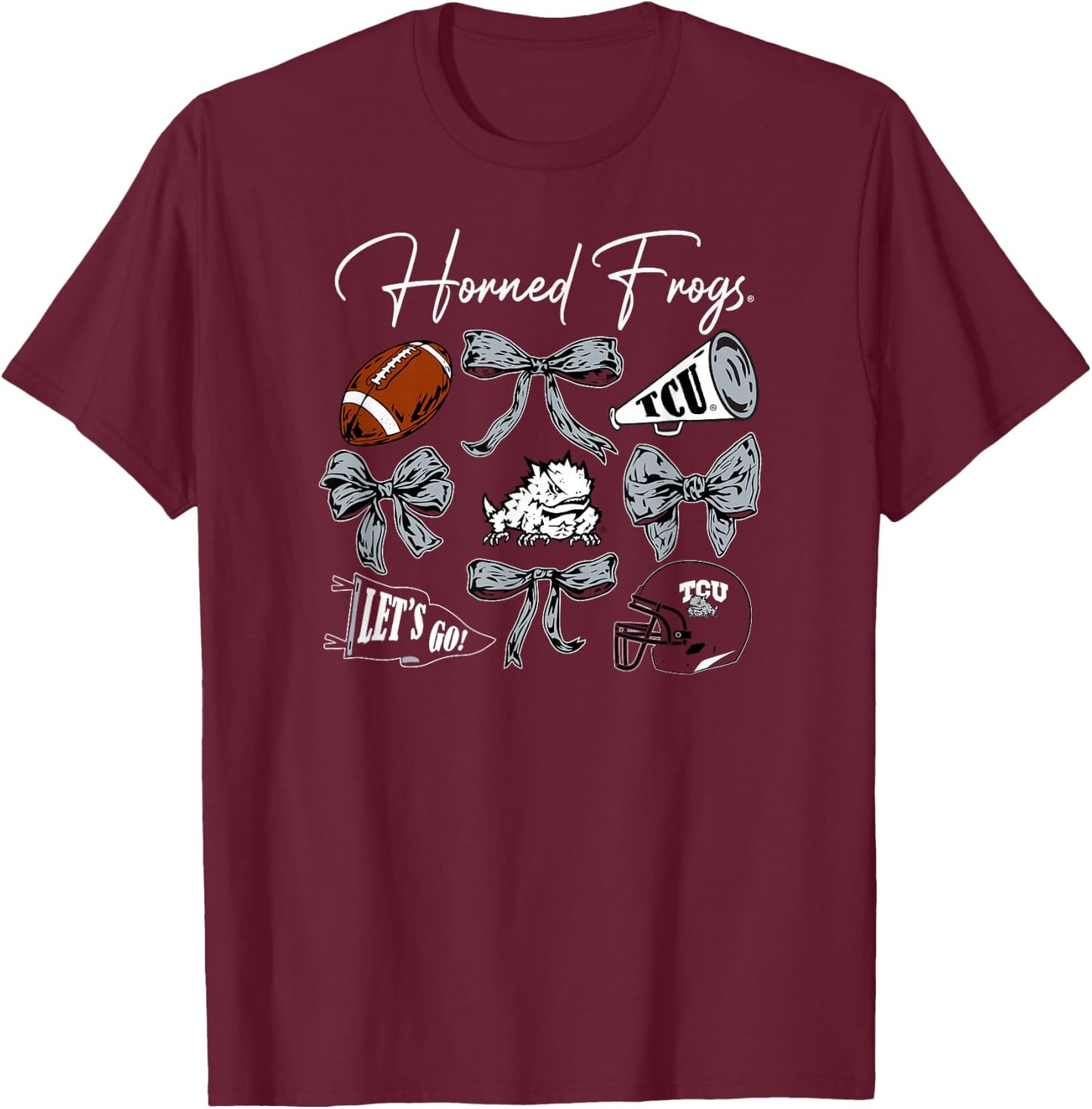 TCU Horned Frogs Football Bows Purple Officially Licensed T-Shirt - T-Shirt | Maroon