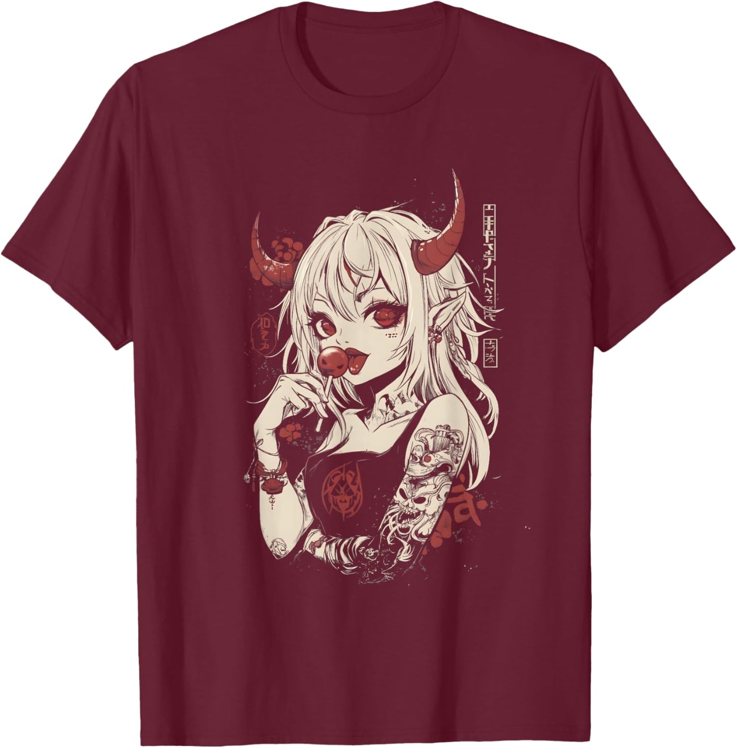 Goth Grunge Girl Waifu Demon Anime Horror Alt Aesthetic T-Shirt - T-Shirt | Maroon
