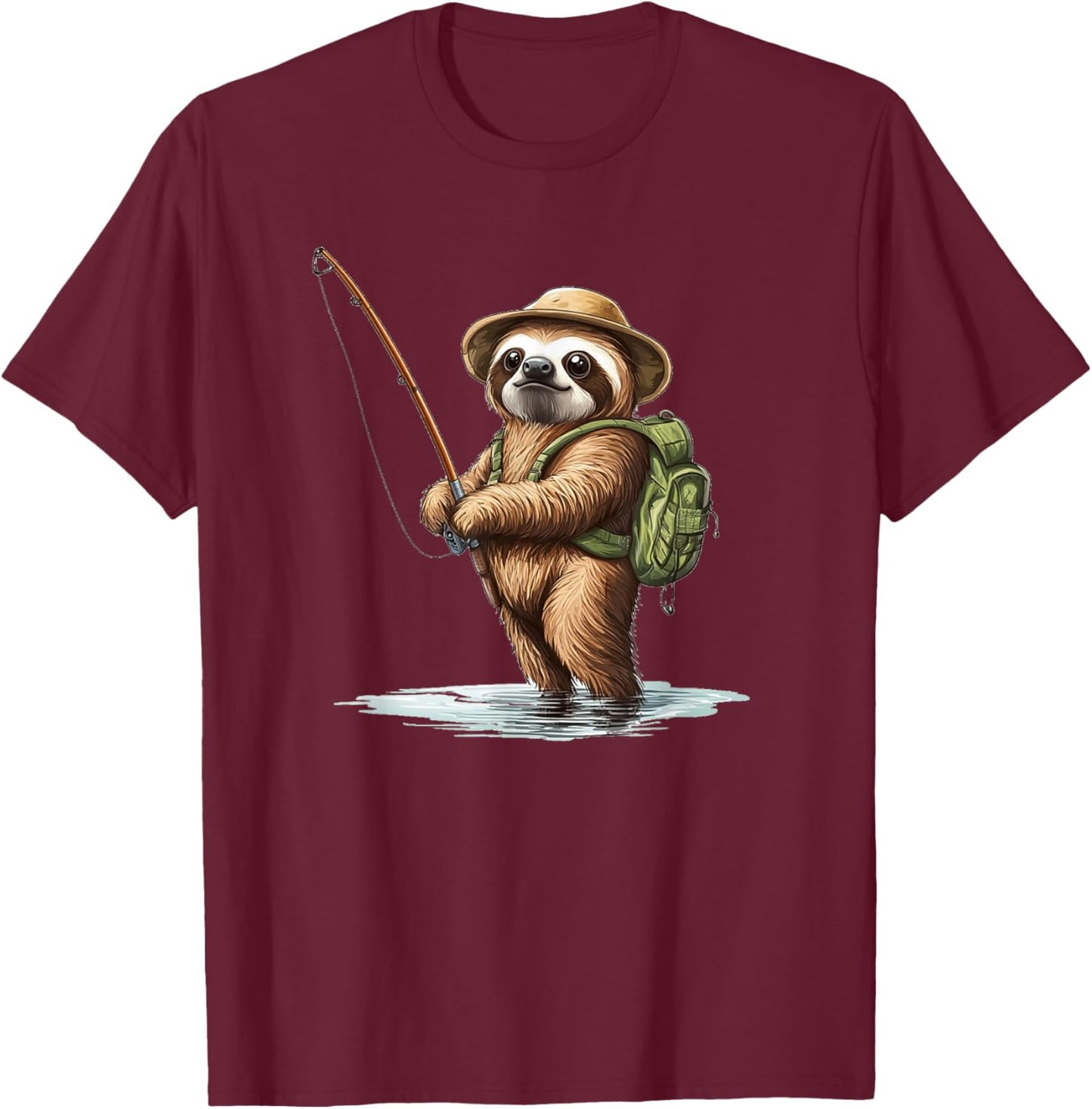Catch the Fun with Sloth’s Fishing Adventure Outfit T-Shirt - T-Shirt | Maroon