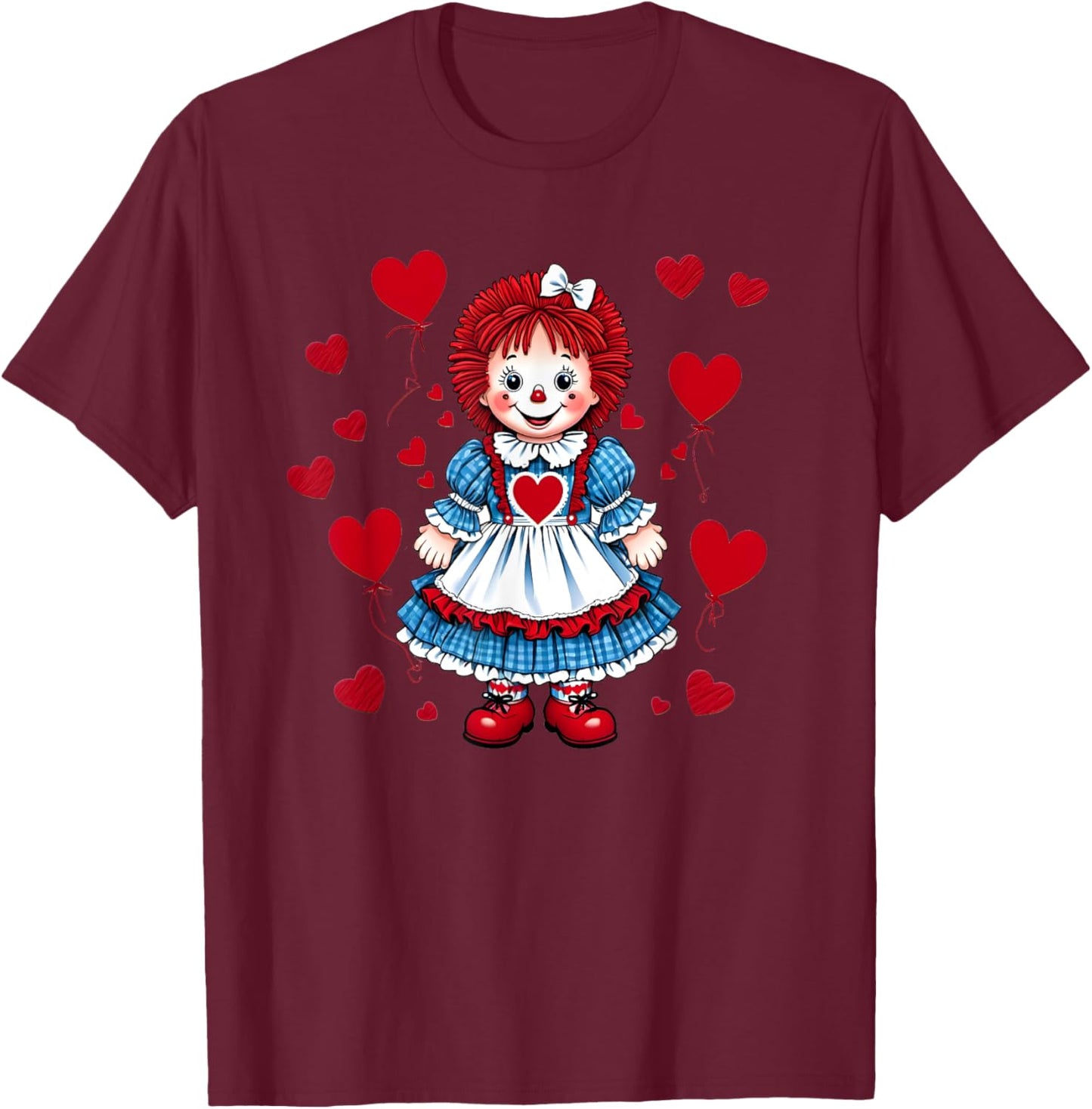 Raggedy Ann Valentine's Day Hearts T-Shirt - T-Shirt | Maroon