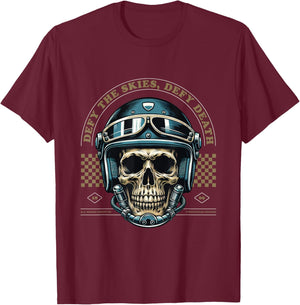 Skull with Helmet T-Shirt - T-Shirt | Maroon