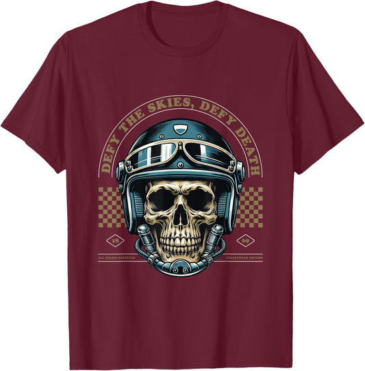 Skull with Helmet T-Shirt - T-Shirt | Maroon