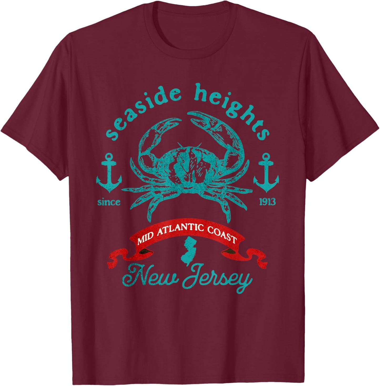 Seaside Heights New Jersey Crab Fishing Vacation Souvenir T-Shirt - T-Shirt | Maroon