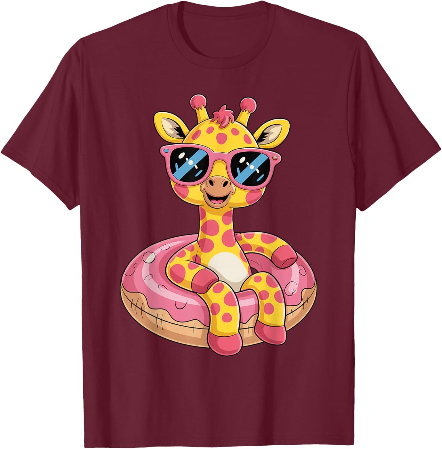 Cute Giraffe On Vacation Graphic Summer For Kids Girl T-Shirt - T-Shirt | Maroon