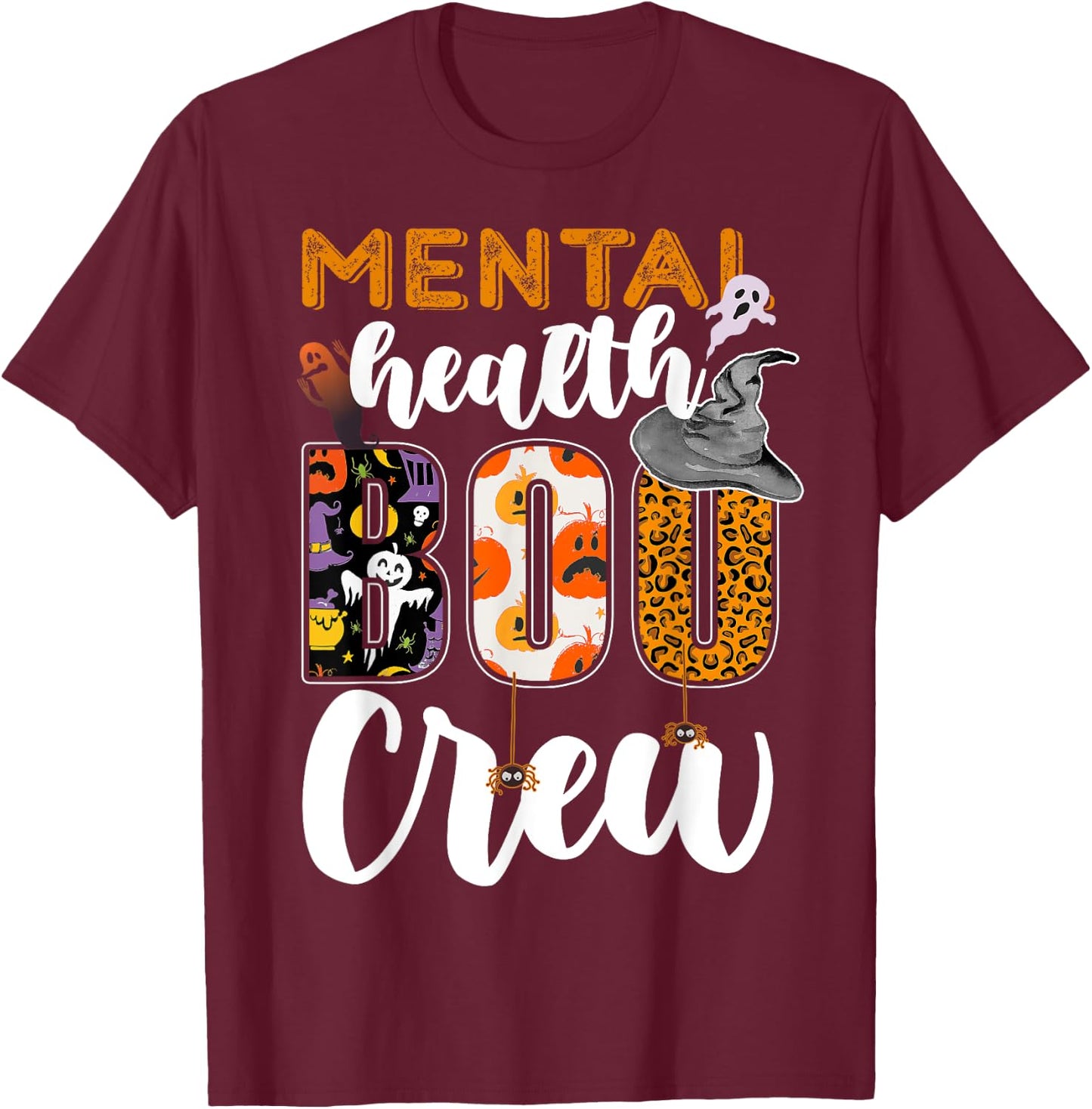 Mental Health Boo Crew Halloween Matching Counselor T-Shirt - T-Shirt | Maroon
