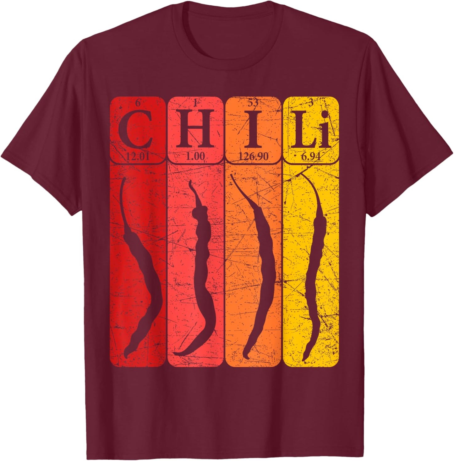 Chili Periodic Table Elements Chili Pepper Spicy Food Retro T-Shirt - T-Shirt | Maroon