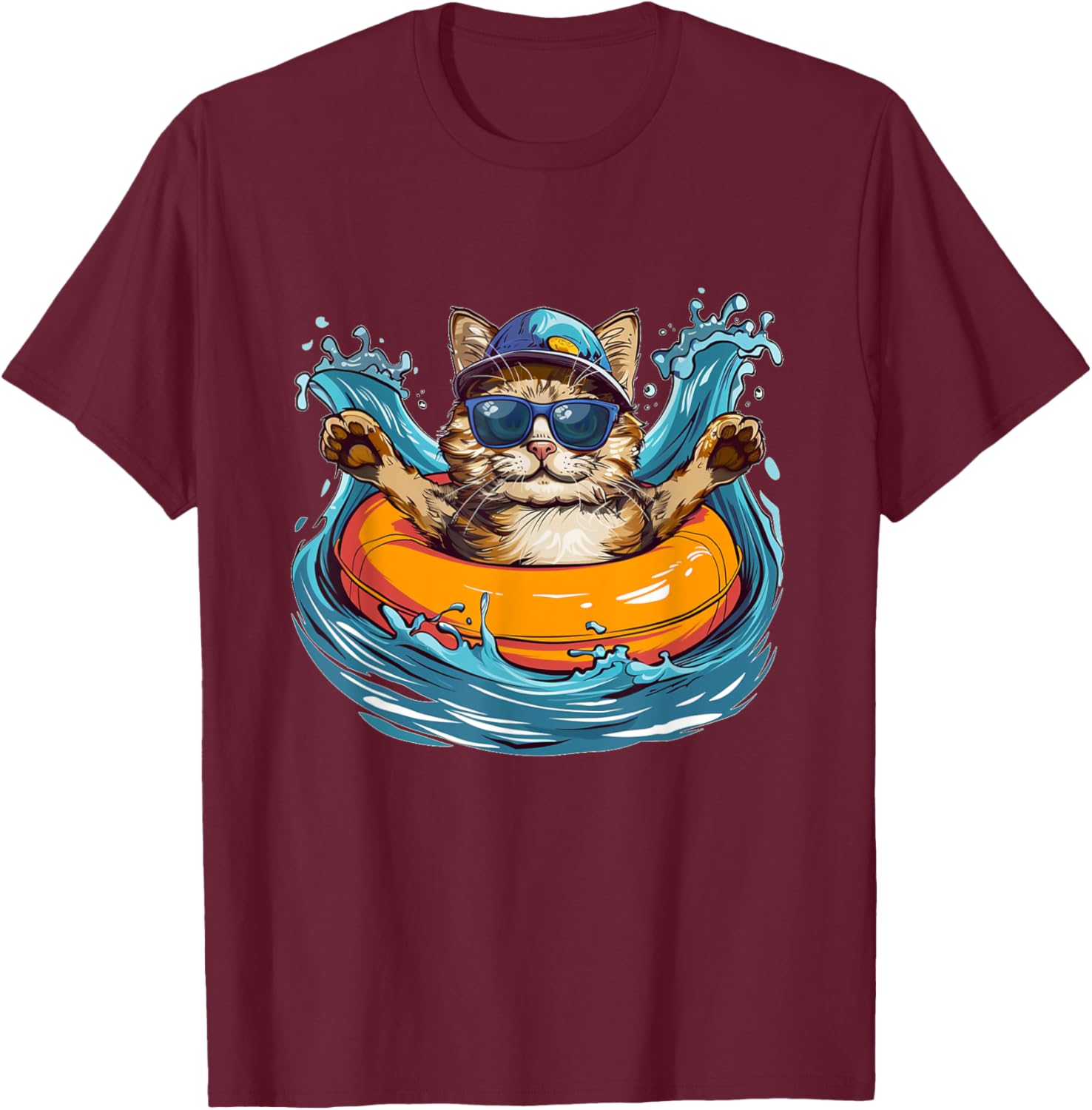 Cool River Cat loves tubing and Water adventures Women Kids T-Shirt - T-Shirt | Maroon