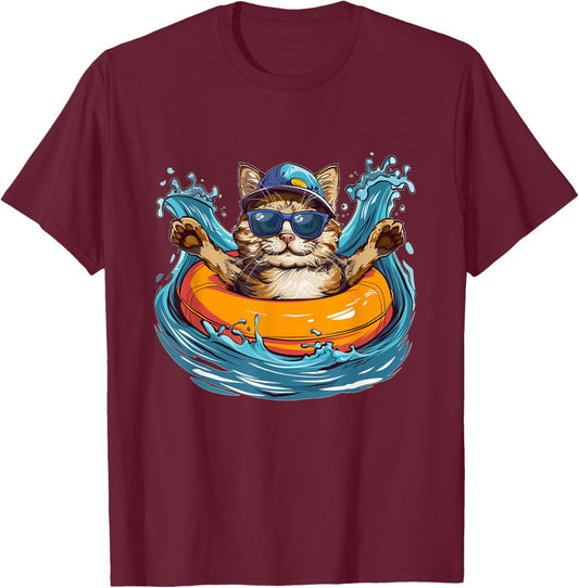 Cool River Cat loves tubing and Water adventures Women Kids T-Shirt - T-Shirt | Maroon