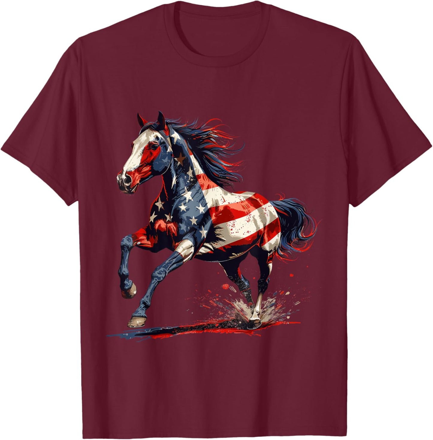 Patriotic Horse USA Flag Vintage Horse 4th Of July Women Men T-Shirt - T-Shirt | Maroon