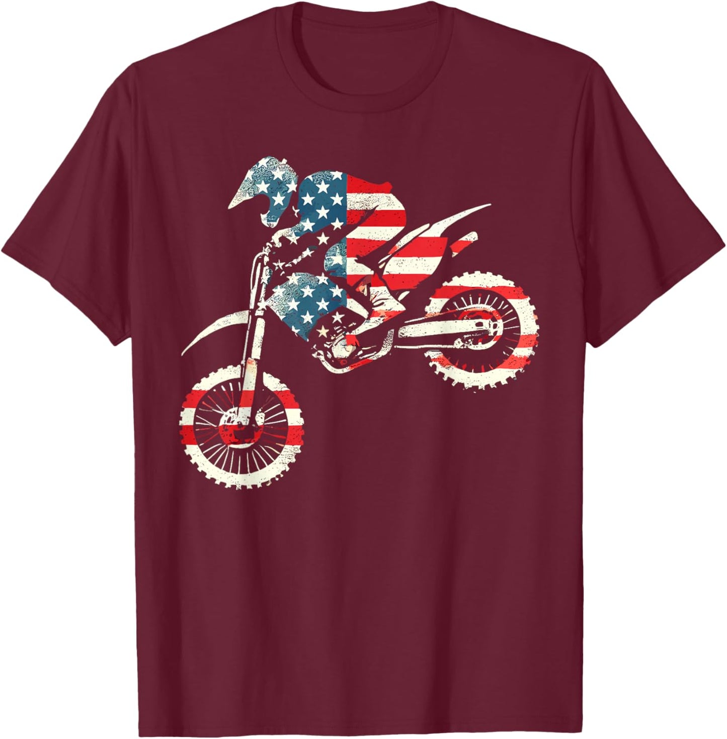 Dirt Bike American Flag Motocross Enduro T-Shirt - T-Shirt | Maroon