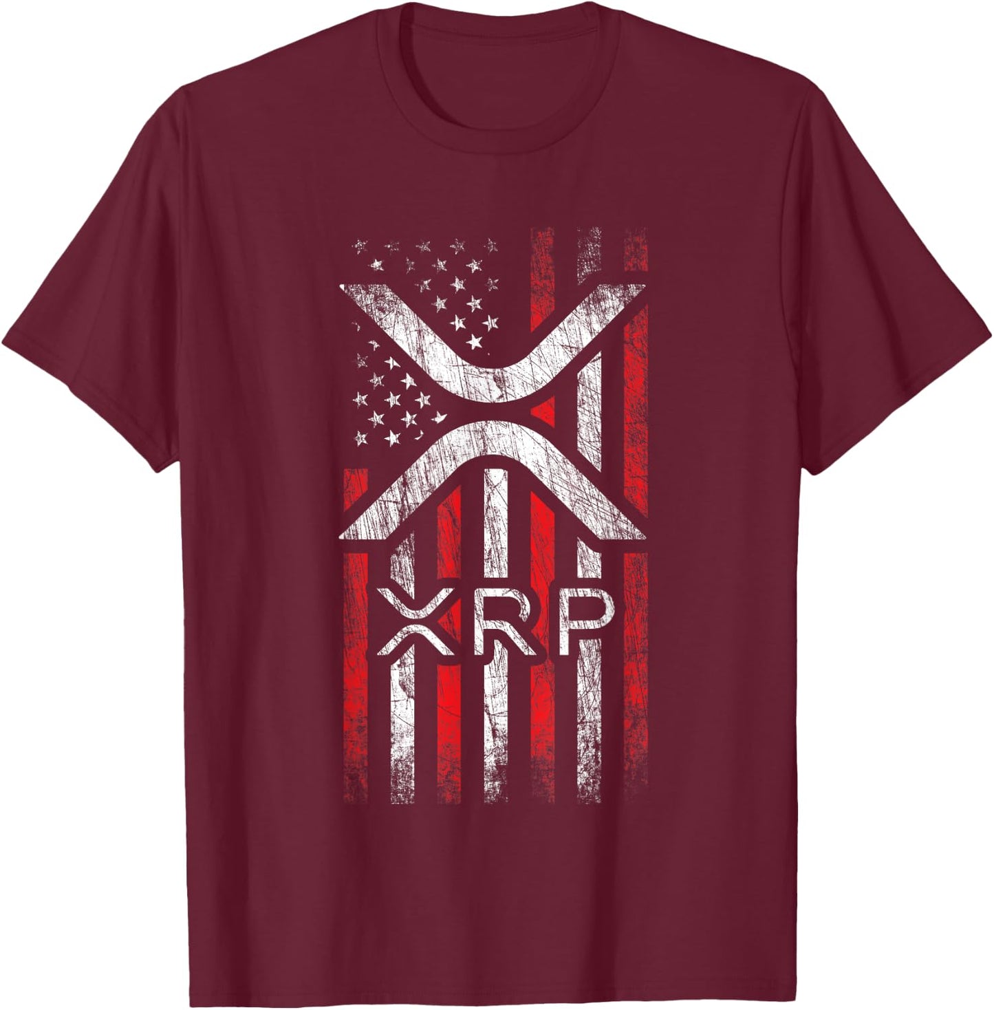 Crypto Currency - XRP Cryptocurrency - American Flag - XRP T-Shirt - T-Shirt | Maroon