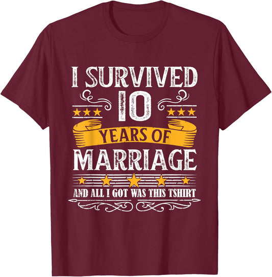 10th Wedding Anniversary shirt Couples Husband Wife 10 Years T-Shirt - T-Shirt | Maroon