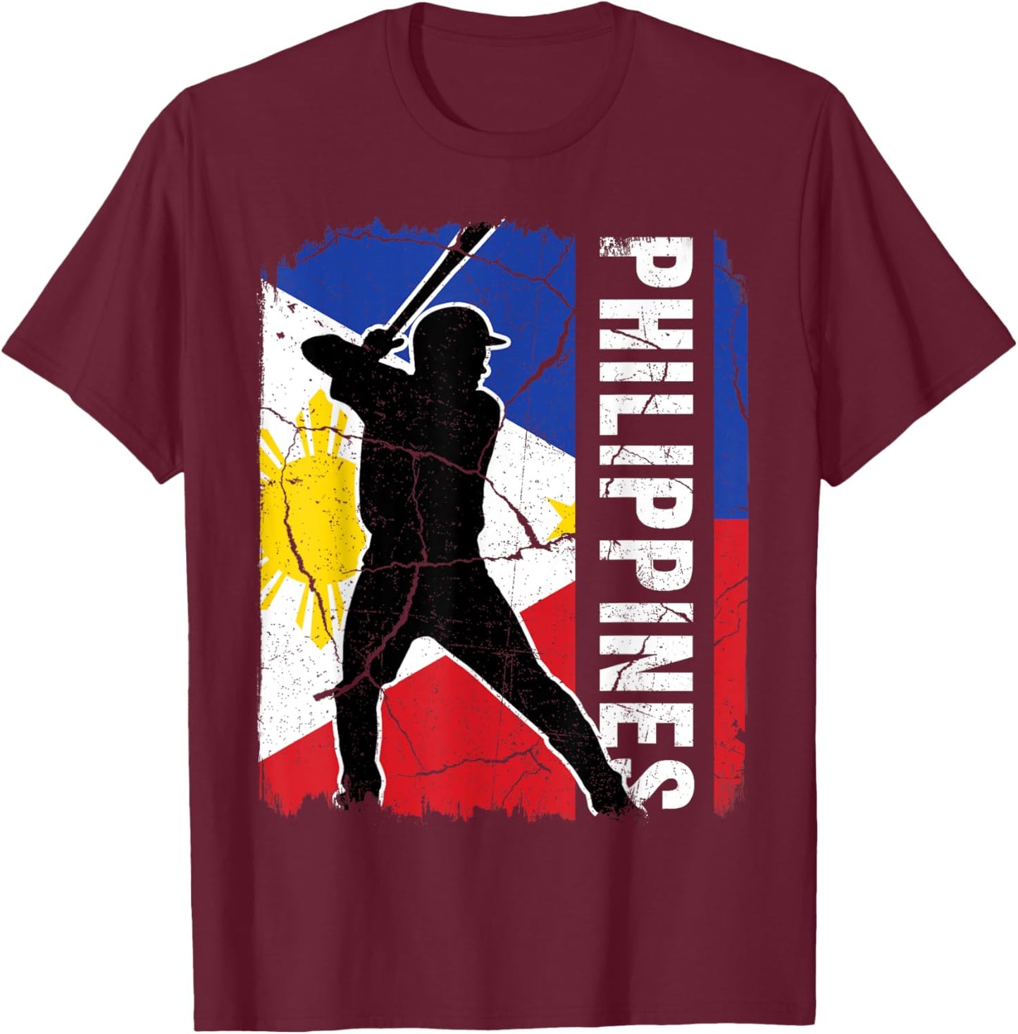 Filipino Baseball Player Philippines Flag Baseball Fans T-Shirt - T-Shirt | Maroon