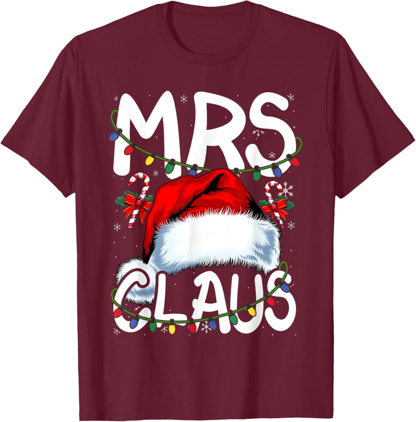 Mr and Mrs Claus Couples Matching Christmas Pajamas Santa T-Shirt - T-Shirt | Maroon