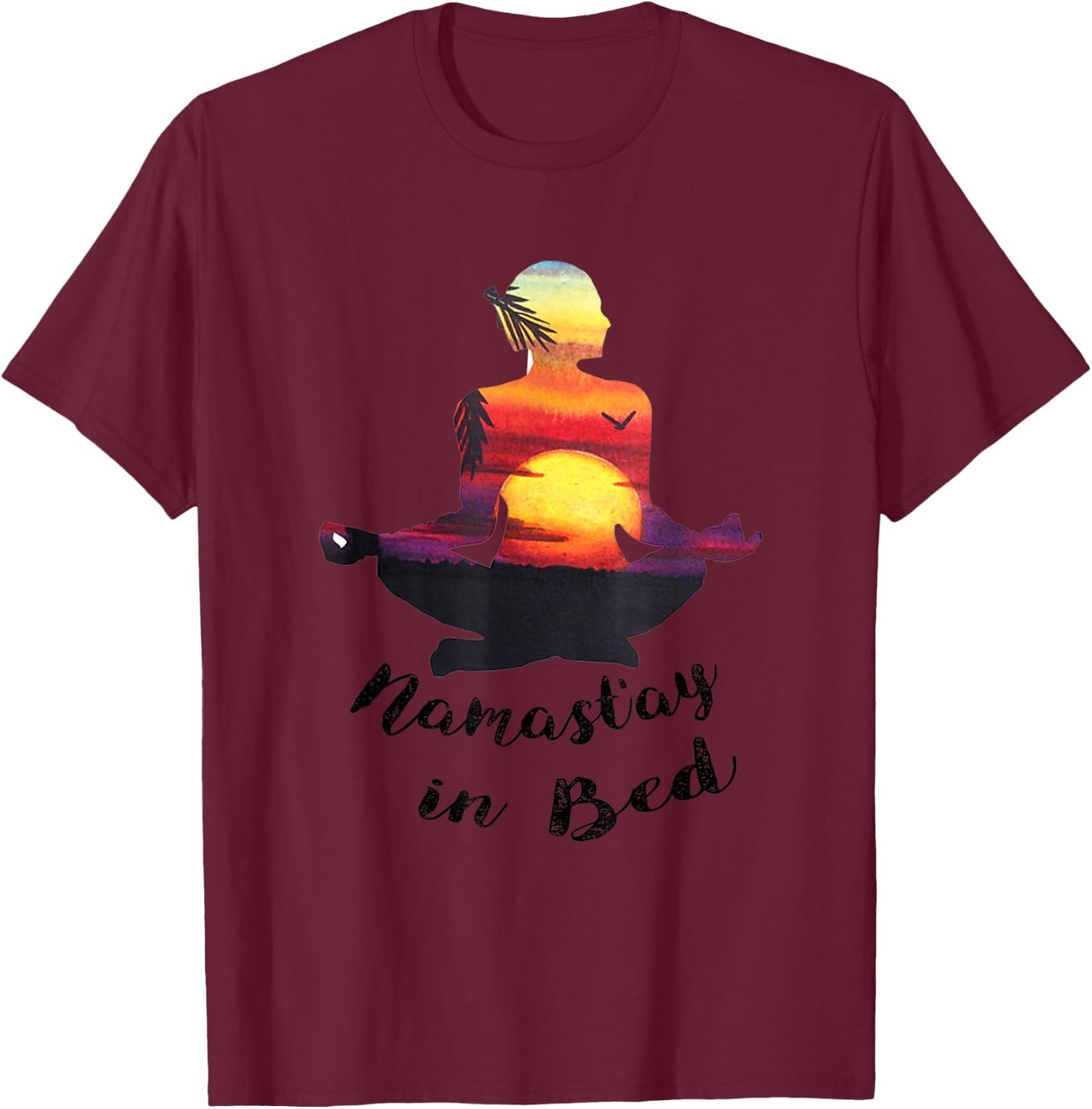 Funny Namastay in Bed Yoga Lover Novelty Gift Men T-Shirt - T-Shirt | Maroon