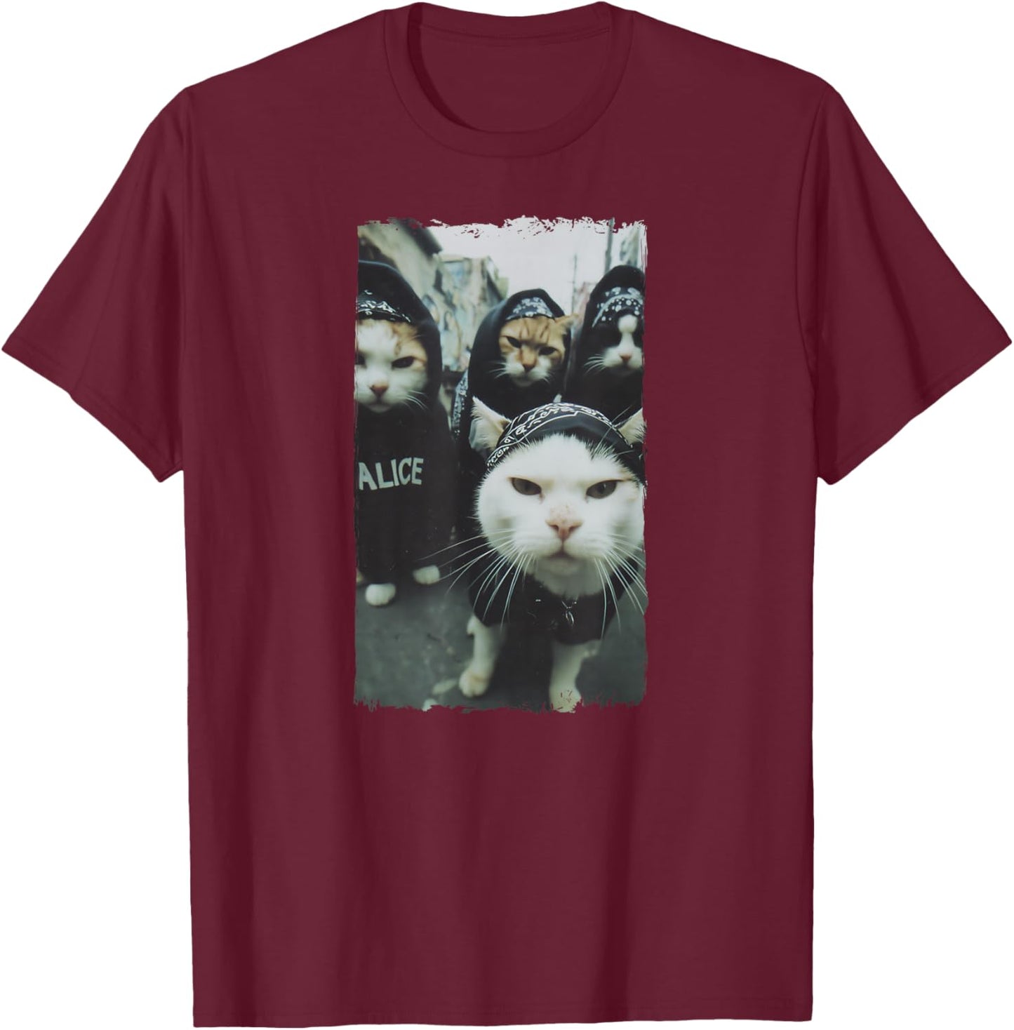 Gangster Katzen Streetwear Cooles Katzenmotiv Lustig T-Shirt - T-Shirt | Maroon